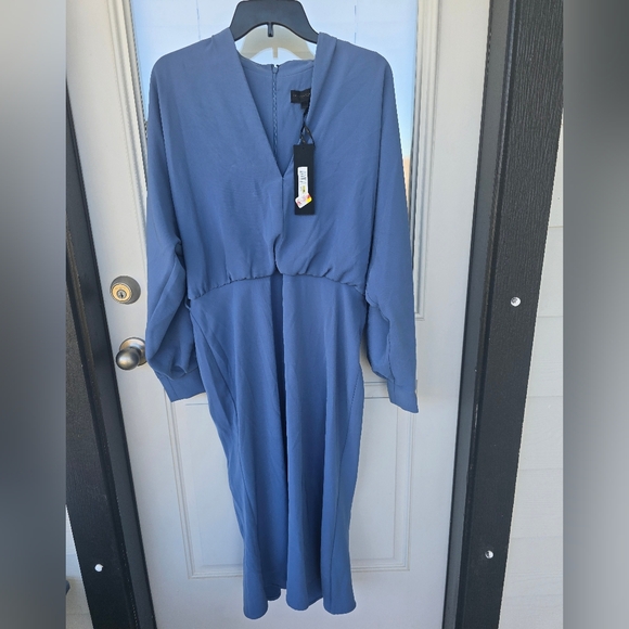 $249 Donna Karan New York V-Neck Long-Sleeve Dress Sz 14 No Belt New - Picture 2 of 12